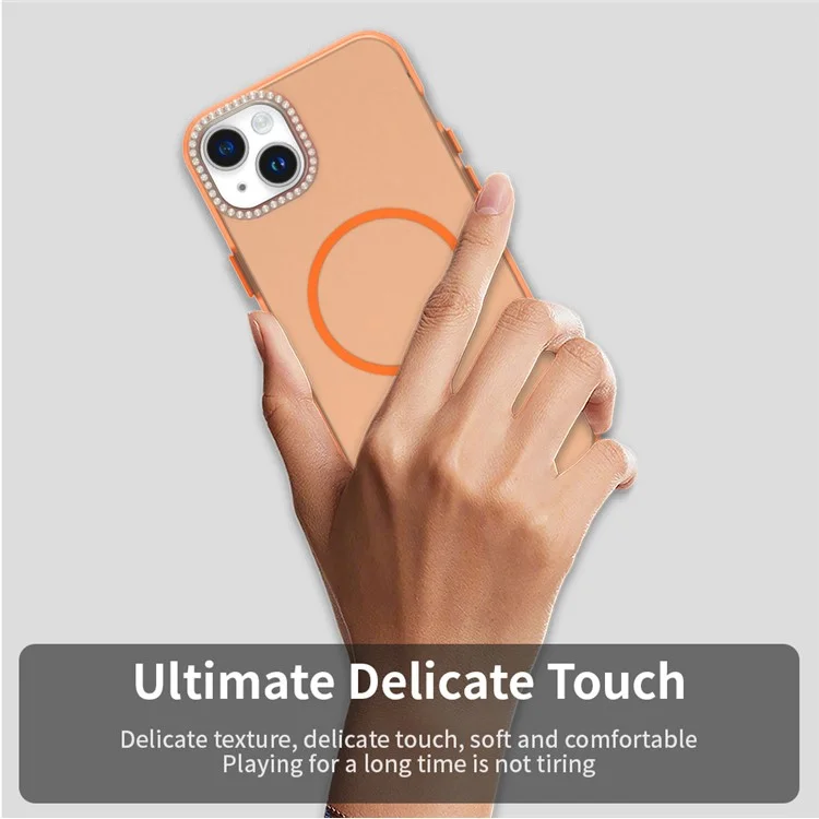 Für iPhone 14 / 13 Hülle Kompatibel mit MagSafe TPU + PC + PET Handyhülle Strasssteine Linsenrahmen - Orange