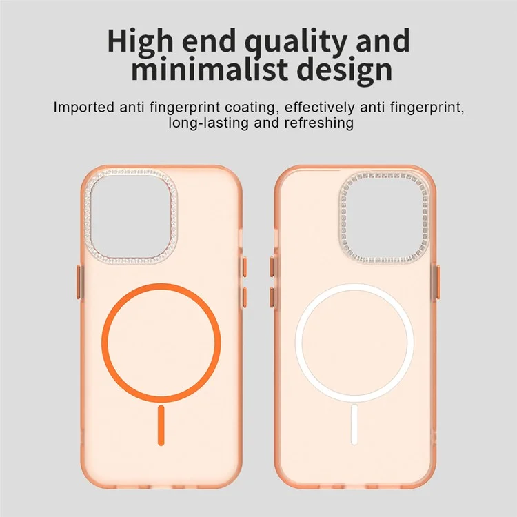 Funda para iPhone 13 Pro Compatible con MagSafe TPU + PC + PET con Marco de Lente y Decoración de Strass - Naranja
