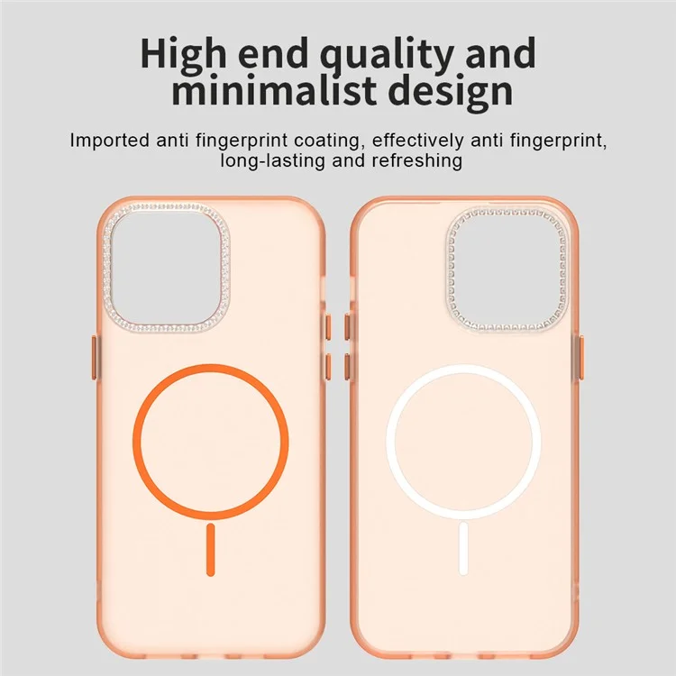 For iPhone 14 Pro Max Case Compatible with MagSafe TPU + PC + PET Phone Cover Rhinestone Decor Lens Frame - Orange