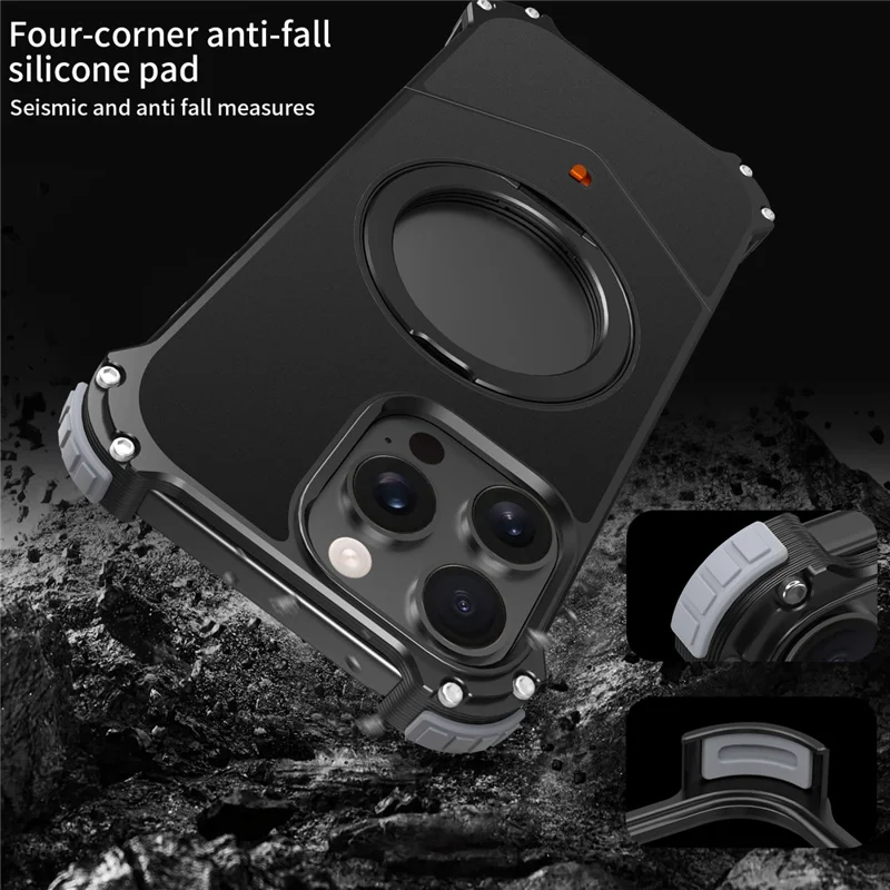 For iPhone 16 Pro Max Case PC + Metal Boardless Phone Back Cover with Kickstand - Black