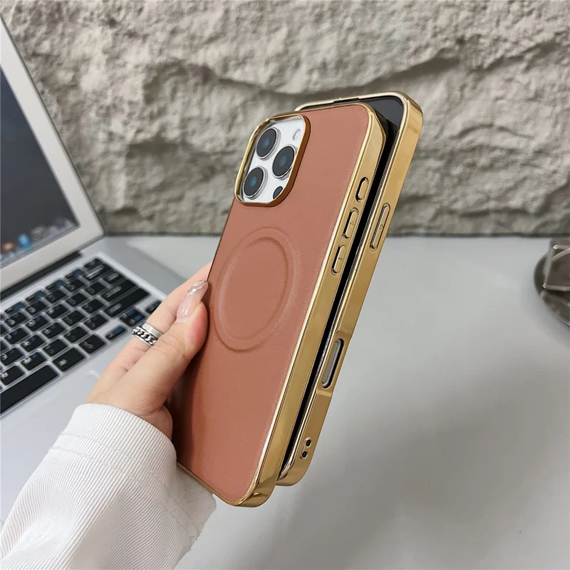 For iPhone 16 Pro Max Magnetic Case Nappa Texture PU + TPU + PC Phone Back Cover - White