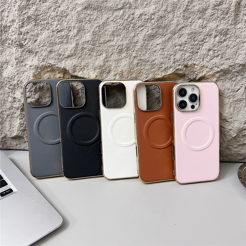 For iPhone 16 Pro Max Magnetic Case Nappa Texture PU + TPU + PC Phone Back Cover - White