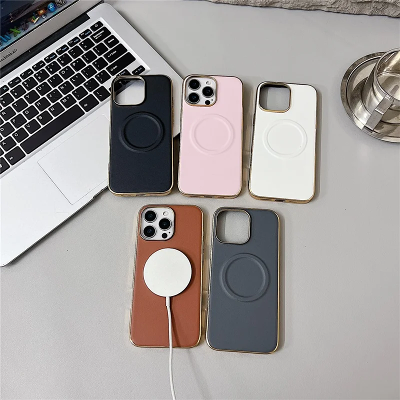 For iPhone 16 Pro Magnetic Case Nappa Texture PU + TPU + PC Phone Back Cover - White