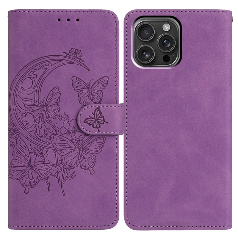 Til iPhone 16 Pro Max Case med sommerfugl og blomstertryk i PU-læder Wallet Stå-telefonbeskytning - Lilla