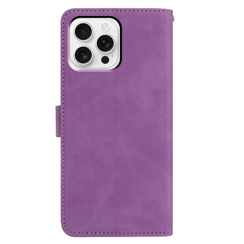 For iPhone 16 Pro Case Butterfly Flower Imprinted PU Leather Wallet Stand Phone Cover - Purple