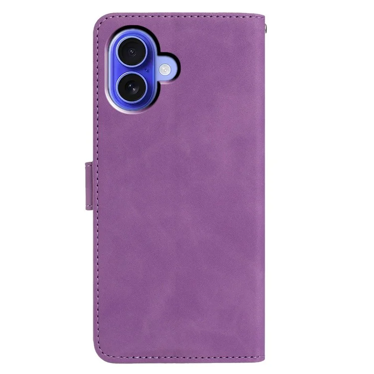 Funda tipo cartera para iPhone 16 con mariposas y flores impresas en cuero PU con soporte - Morado