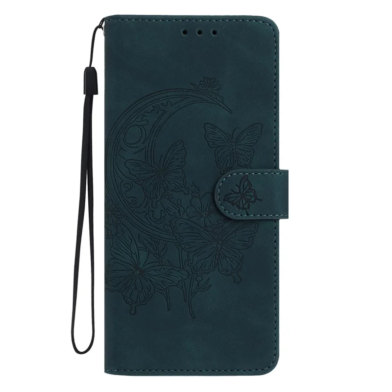 For iPhone 15 Pro Case Butterfly Flower Imprinted PU Leather Wallet Stand Phone Cover - Green