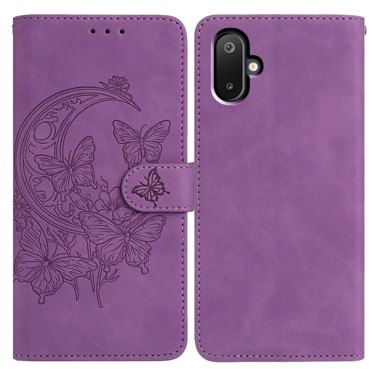 Para Samsung Galaxy M06 5G / F06 5G Case Capa carteira de couro com estampa de flor borboleta - Roxo