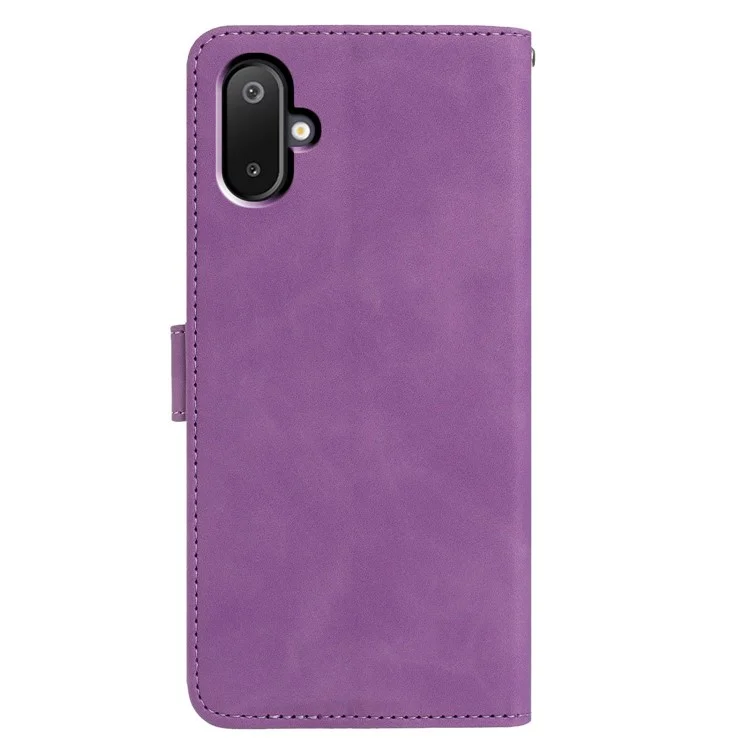 Para Samsung Galaxy M06 5G / F06 5G Case Capa carteira de couro com estampa de flor borboleta - Roxo