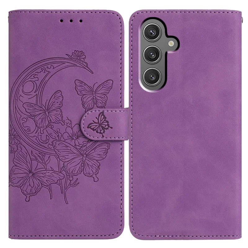 For Samsung Galaxy A35 5G Case Butterfly Flower Imprinted PU Leather Wallet Stand Phone Cover - Purple