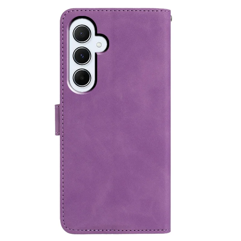 For Samsung Galaxy A55 5G Case Butterfly Flower Imprinted PU Leather Wallet Stand Phone Cover - Purple