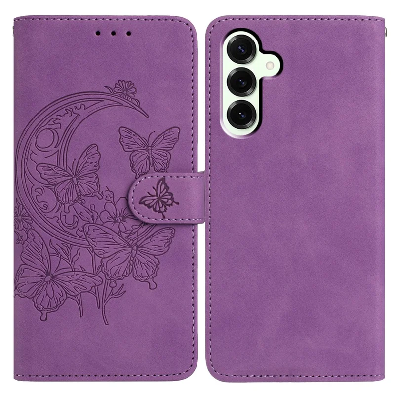 For Samsung Galaxy S25+ Case Butterfly Flower Imprinted PU Leather Wallet Stand Phone Cover - Purple