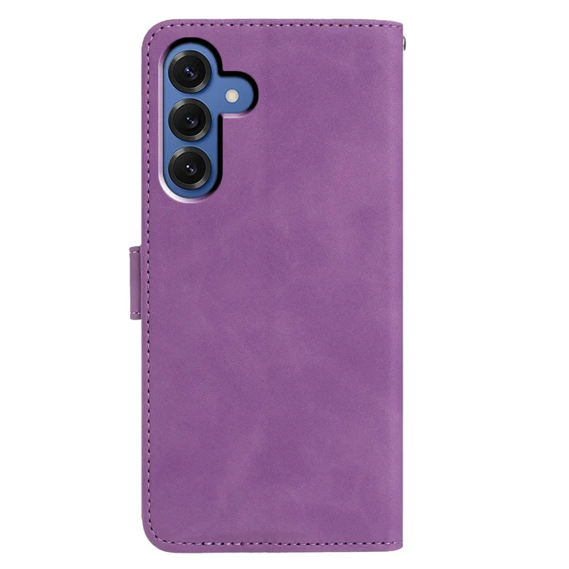 For Samsung Galaxy S25 Case Butterfly Flower Imprinted PU Leather Wallet Stand Phone Cover - Purple