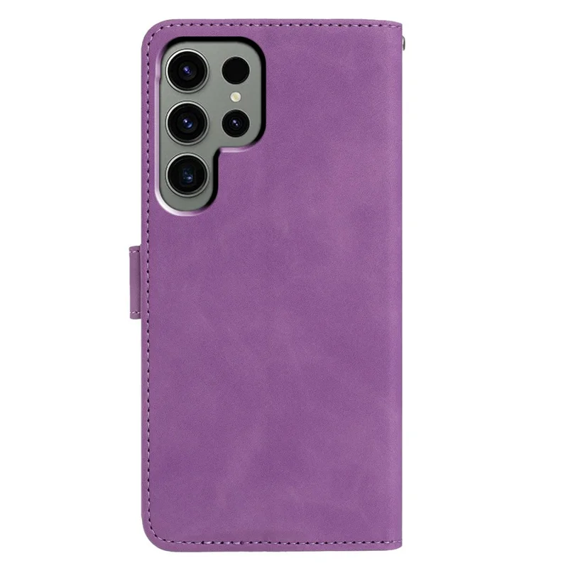 For Samsung Galaxy S24 Ultra Case Butterfly Flower Imprinted PU Leather Wallet Stand Phone Cover - Purple