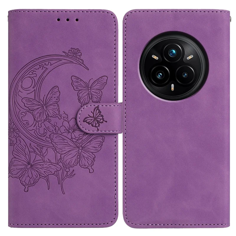 For Realme 14 Pro 5G Case Butterfly Flower Imprinted PU Leather Wallet Stand Phone Cover - Purple
