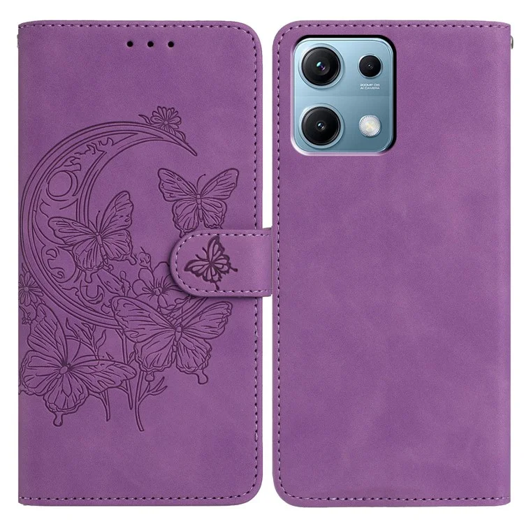 Für Xiaomi Redmi Note 14S 4G Hülle Schmetterling Blume geprägt PU-Leder Brieftasche Ständer Handyhülle - Lila