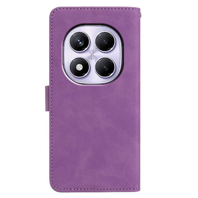 Capa para Xiaomi Redmi Note 14 Pro 5G Carteira de Couro PU com Estampa de Flor de Borboleta - Roxo