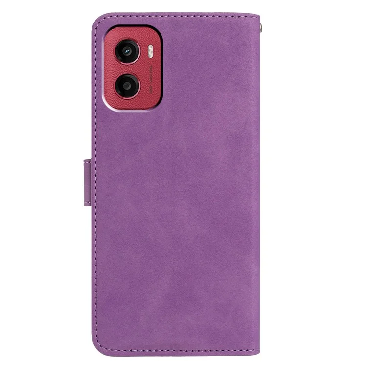 For Motorola Moto G05 4G  /  E15 4G Case Butterfly Flower Imprinted PU Leather Wallet Stand Phone Cover - Purple