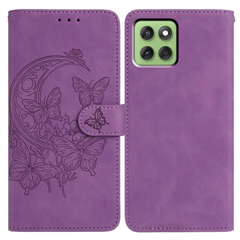 For Motorola Edge 60 5G Case Butterfly Flower Imprinted PU Leather Wallet Stand Phone Cover - Purple