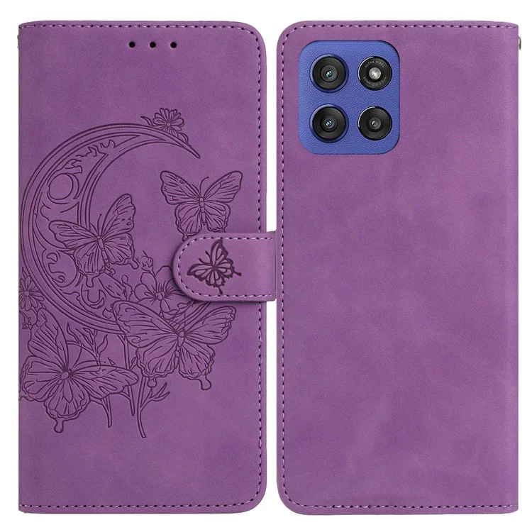For Motorola Moto G Stylus 5G (2025) Case Butterfly Flower Imprinted PU Leather Wallet Stand Phone Cover - Purple
