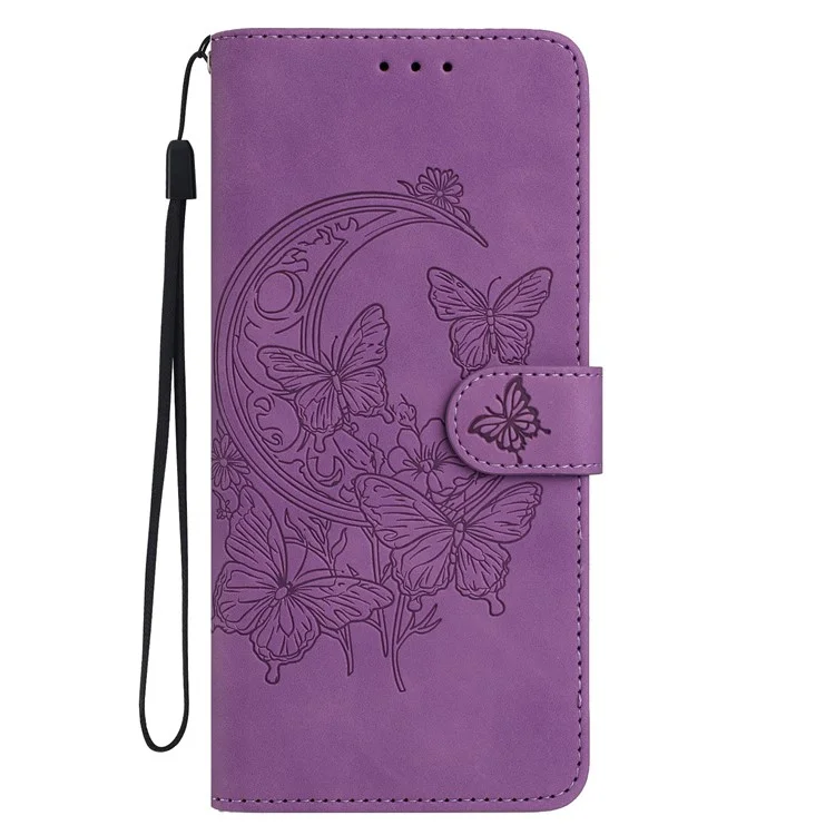 For Motorola Moto G Stylus 5G (2025) Case Butterfly Flower Imprinted PU Leather Wallet Stand Phone Cover - Purple