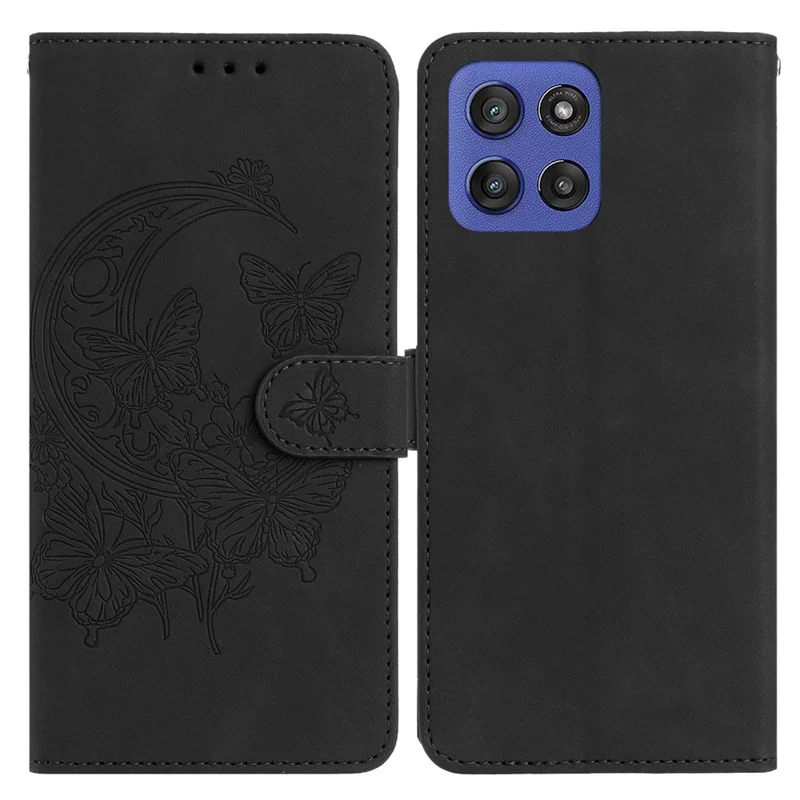 Funda para Motorola Moto G Stylus 5G (2025) con Mariposas y Flores Estampadas, Cartera de Cuero Sintético con Soporte - Negro