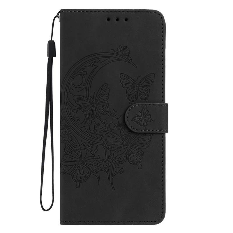 Funda para Motorola Moto G Stylus 5G (2025) con Mariposas y Flores Estampadas, Cartera de Cuero Sintético con Soporte - Negro