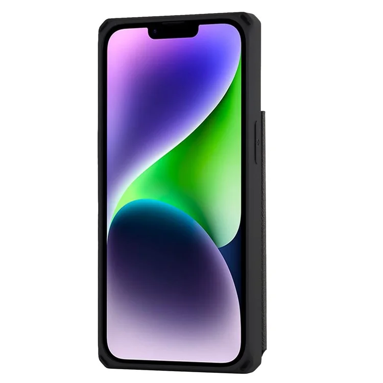 Para Iphone 14 Plus Función de Kickstand Botón Snap Botón Teléfono Capacidad Anti-scratch PU Leather+TPU Case de Teléfono Con Ranura Para Tarjetas y Correa - Negro
