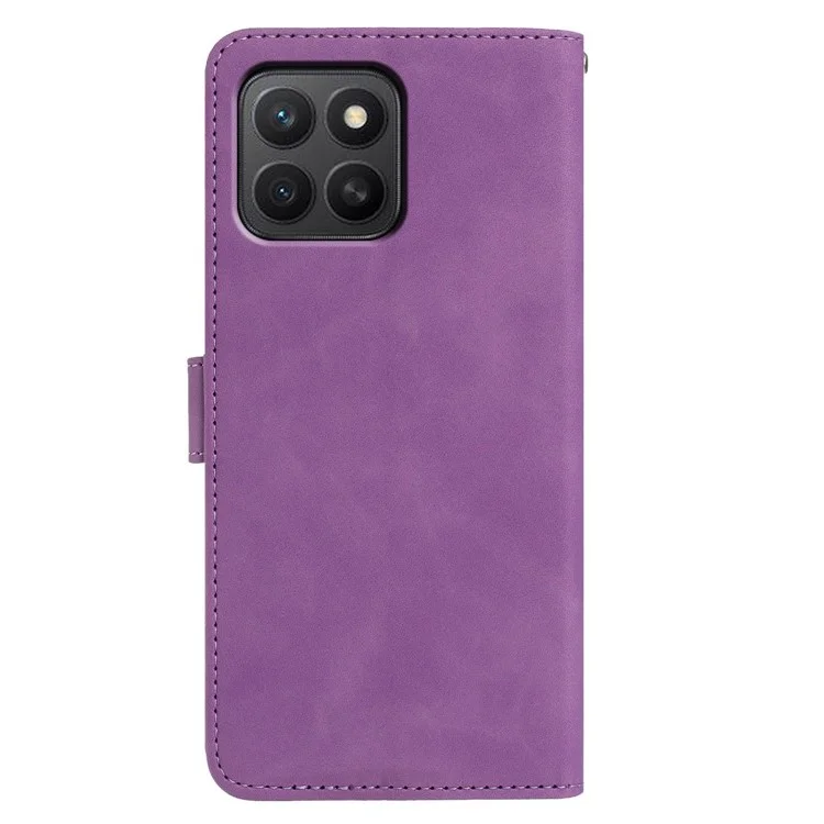 Cover per Honor X8c 4G / X8b 4G con Farfalle e Fiori Stampati in Pelle PU con Supporto - Viola