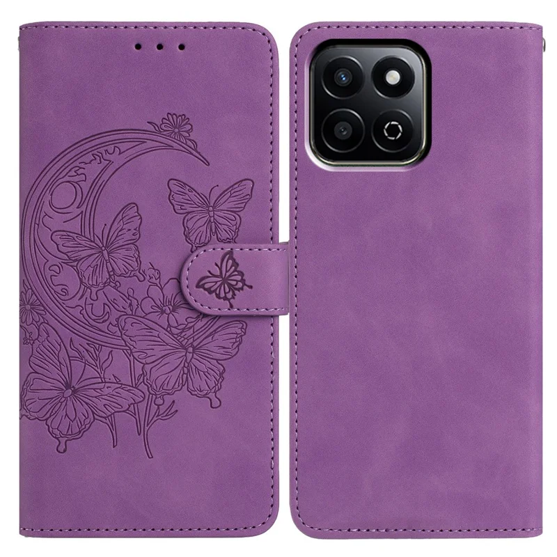 Étui For Honor 200 Smart 5G Motif Papillon et Fleur en Cuir PU avec Support de Portefeuille - Violet