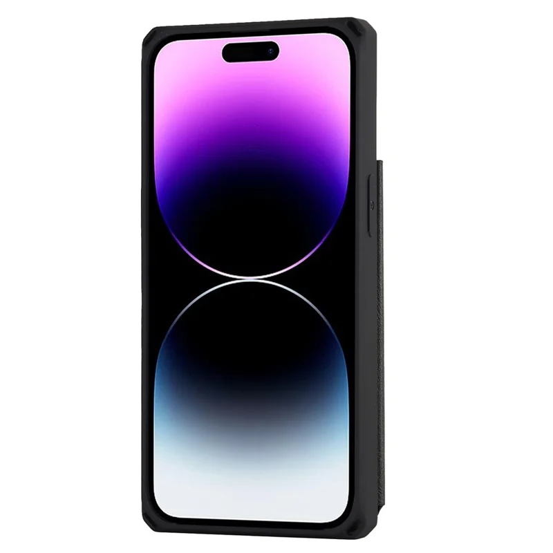 For iPhone 14 Pro Max Multiple Card Slots Kickstand Design Anti-scratch PU Leather+TPU Phone Case Magnetic Snap Button Phone Cover Shell - Black