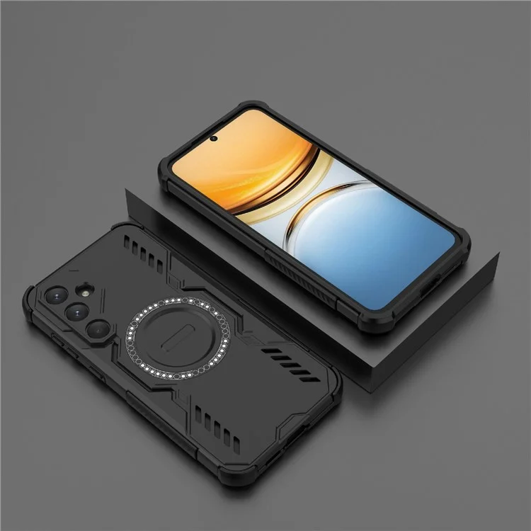 For Samsung Galaxy A55 5G Magnetic Case Butterfly Armor Hollow Heat Dissipation PC + TPU Phone Cover - Black