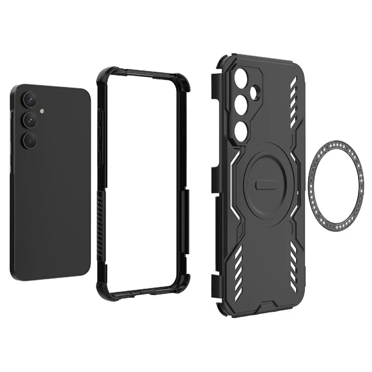 For Samsung Galaxy A55 5G Magnetic Case Butterfly Armor Hollow Heat Dissipation PC + TPU Phone Cover - Black