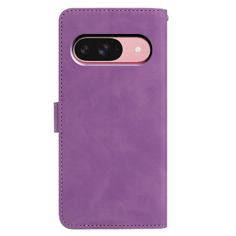 For Google Pixel 9 Pro  /  Pixel 9 Case Butterfly Flower Imprinted PU Leather Wallet Stand Phone Cover - Purple