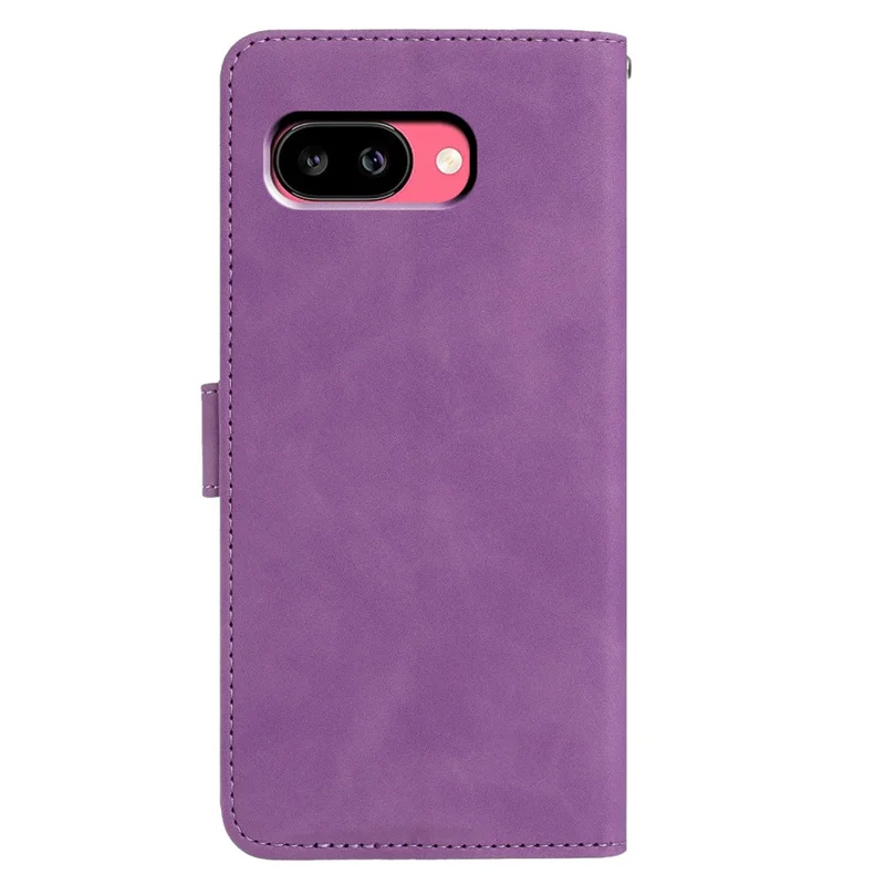 For Google Pixel 9a Case Butterfly Flower Imprinted PU Leather Wallet Stand Phone Cover - Purple