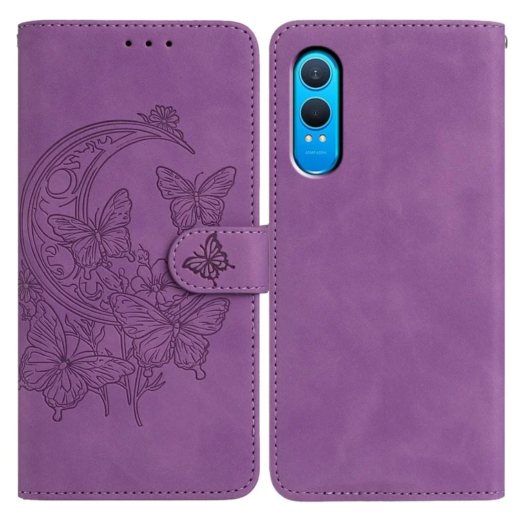 Étui portefeuille OnePlus Nord CE4 Lite 5G avec motif de papillon et de fleur en cuir PU avec support - Violet