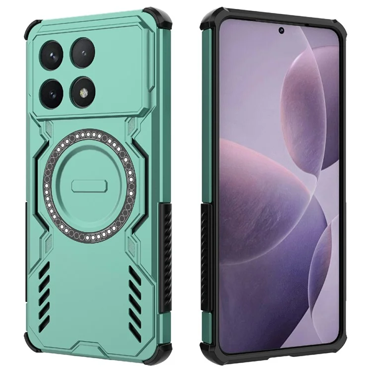 Магнитный чехол для Xiaomi Poco F6 Pro 5G / Redmi K70 Pro 5G / K70 5G Бабочка Броня с отверстиями для охлаждения ПК + TPU - Зеленый