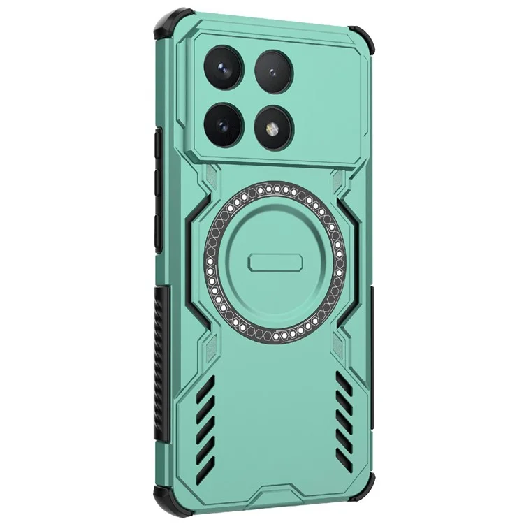 Магнитный чехол для Xiaomi Poco F6 Pro 5G / Redmi K70 Pro 5G / K70 5G Бабочка Броня с отверстиями для охлаждения ПК + TPU - Зеленый