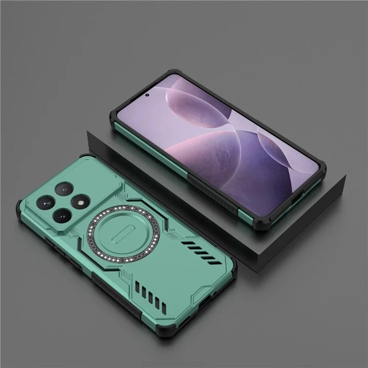 Магнитный чехол для Xiaomi Poco F6 Pro 5G / Redmi K70 Pro 5G / K70 5G Бабочка Броня с отверстиями для охлаждения ПК + TPU - Зеленый