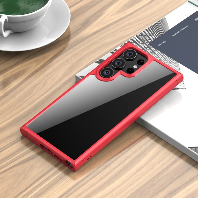 Compra a granel para la carcasa del Samsung Galaxy S23 Ultra Reforzada en las esquinas TPU + Cubierta trasera transparente de PC - Rojo