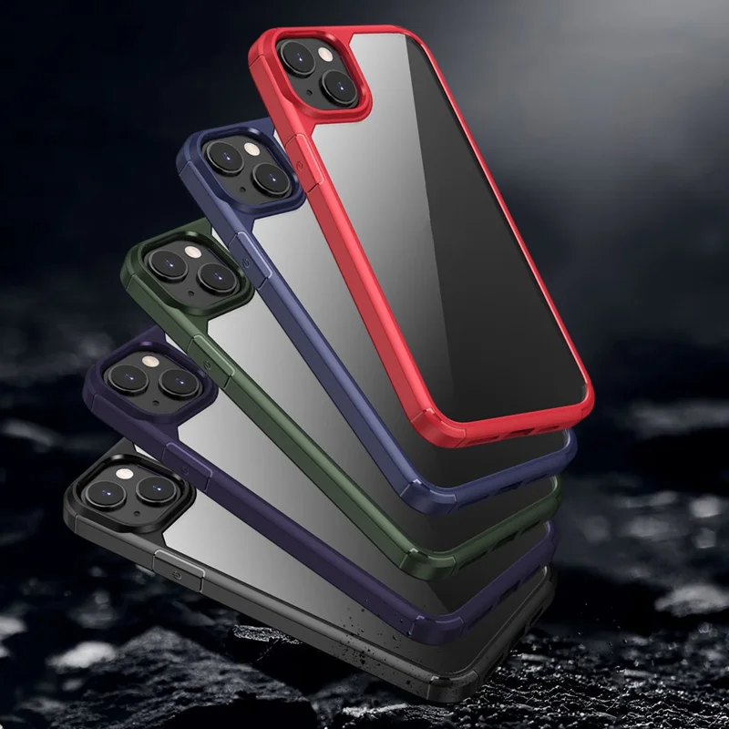 Bulk Purchasing For iPhone 14 / 13 Case Reinforced Corner TPU + PC Clear Back Cover - Blackish Green