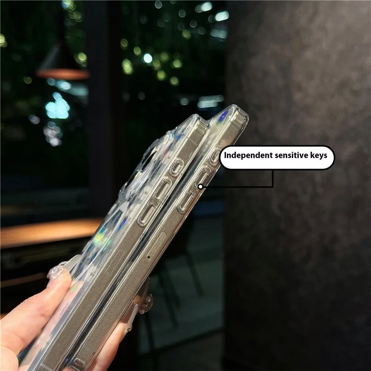 For iPhone 15 Pro Max Case Compatible with MagSafe Laser Flower PC+TPU Clear Phone Cover - Cream Flowers