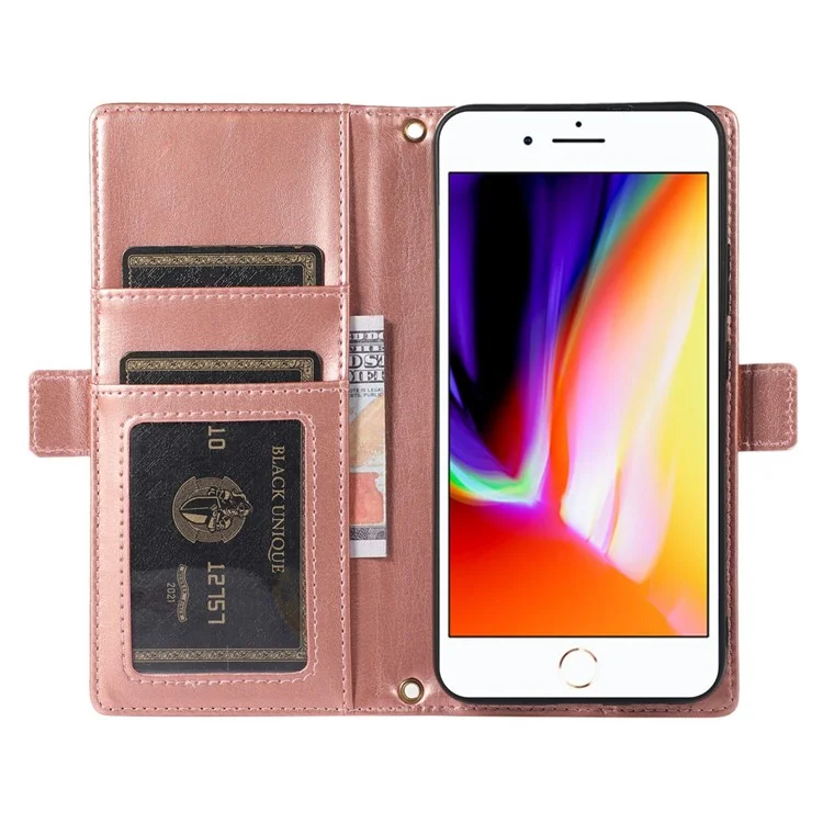 Para Iphone 6 Plus / 6s Más / 7 Más / 8 Más de 5.5 Pulgadas de Billetera Magnética de la Cremallera de la Cremallera Litchi Textura PU Cuero Folio Cubierta Del Teléfono Con Correa - Blanco