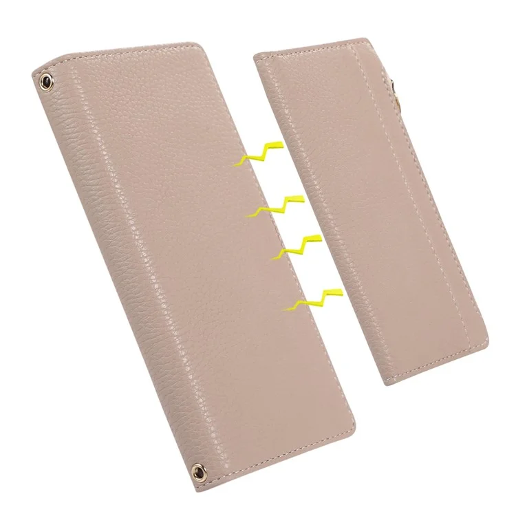 Para Iphone 6 Plus / 6s Más / 7 Más / 8 Más de 5.5 Pulgadas de Billetera Magnética de la Cremallera de la Cremallera Litchi Textura PU Cuero Folio Cubierta Del Teléfono Con Correa - Blanco