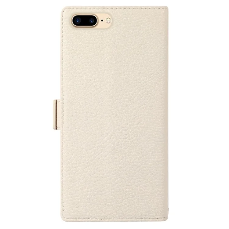 Para Iphone 6 Plus / 6s Más / 7 Más / 8 Más de 5.5 Pulgadas de Billetera Magnética de la Cremallera de la Cremallera Litchi Textura PU Cuero Folio Cubierta Del Teléfono Con Correa - Blanco
