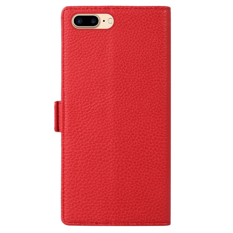 Para Iphone 6 Plus / 6s Más / 7 Más / 8 Más de 5.5 Pulgadas de Billetera Magnética de la Cremallera de la Cremallera Litchi Textura PU Cuero Folio Cubierta Del Teléfono Con Correa - Rojo