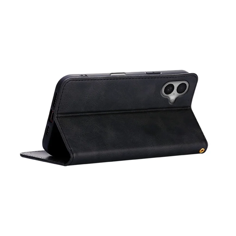 For iPhone 16 Plus Case Wallet Calf Texture Leather Phone Cover with Hidden Magnetic Closure - Black