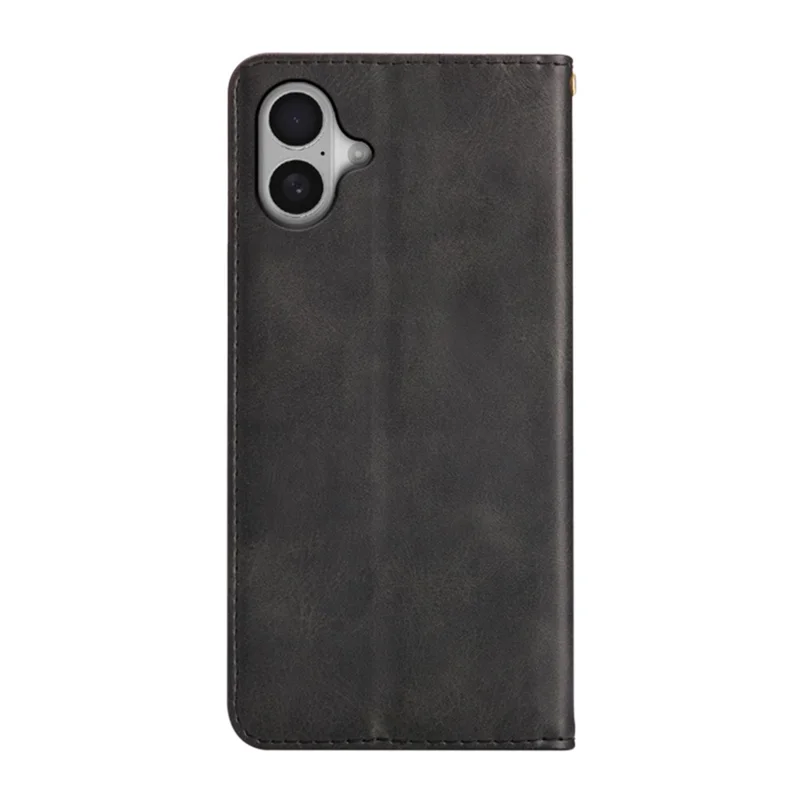 For iPhone 16 Plus Case Wallet Calf Texture Leather Phone Cover with Hidden Magnetic Closure - Black