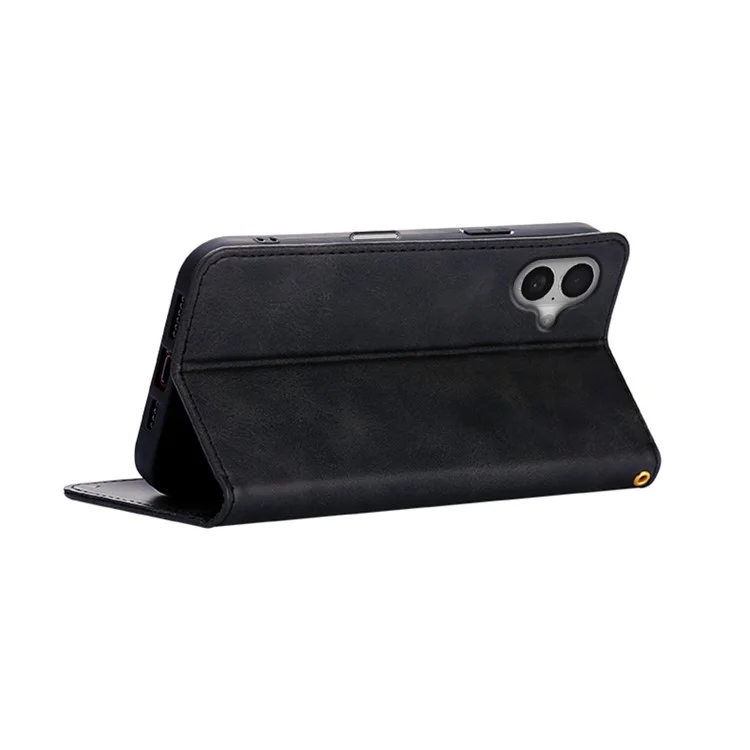 For iPhone 16 Case Wallet Calf Texture Leather Phone Cover with Hidden Magnetic Closure - Black
