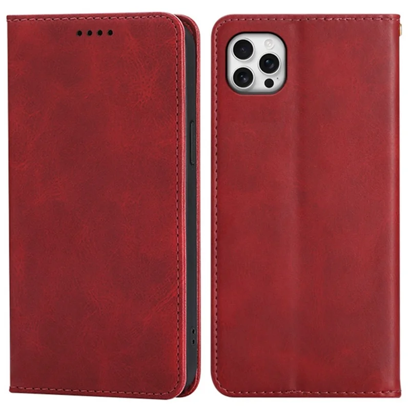 iPhone 15 Pro Hülle Brieftasche aus Kalbsleder mit verstecktem magnetischem Verschluss - Rot